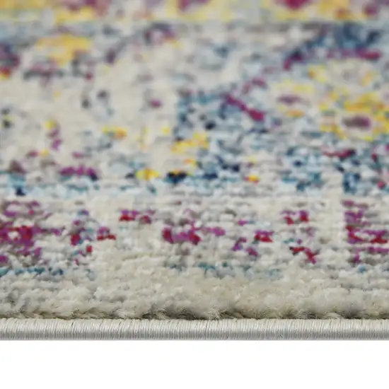 8' Gray Floral Power Loom Runner Rug Photo 4