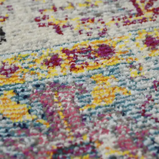 8' Gray Floral Power Loom Runner Rug Photo 6