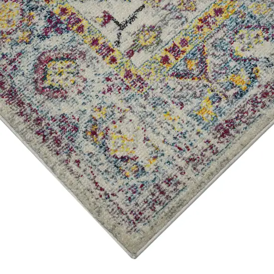 8' Gray Floral Power Loom Runner Rug Photo 5