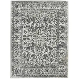 Photo of 10' Gray Floral Power Loom Runner Rug