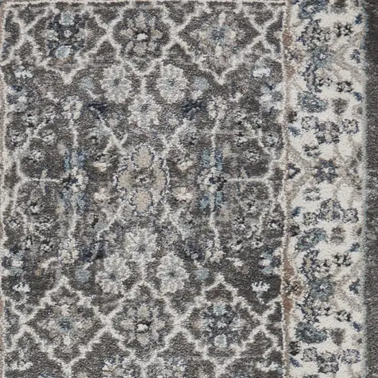 8' Gray Floral Power Loom Runner Rug Photo 8