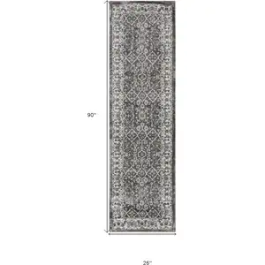 Photo of 8' Gray Floral Power Loom Runner Rug