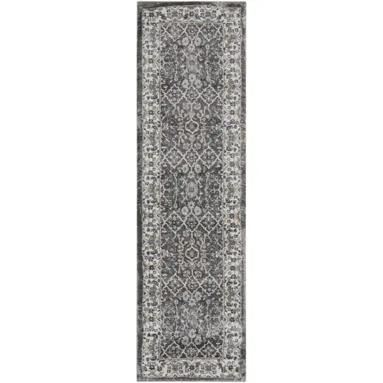 8' Gray Floral Power Loom Runner Rug Photo 4