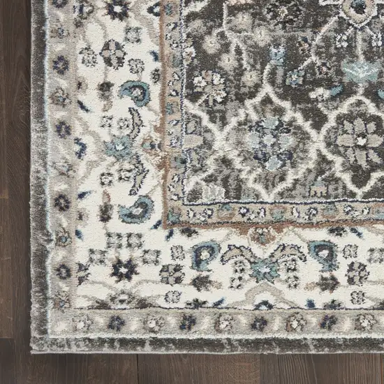 8' Gray Floral Power Loom Runner Rug Photo 6