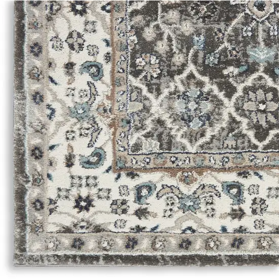 8' Gray Floral Power Loom Runner Rug Photo 7