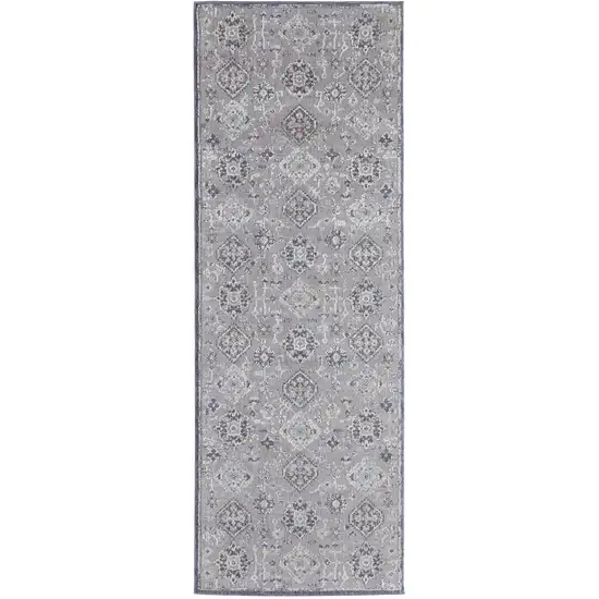 8' Gray Floral Power Loom Stain Resistant Runner Rug Photo 1