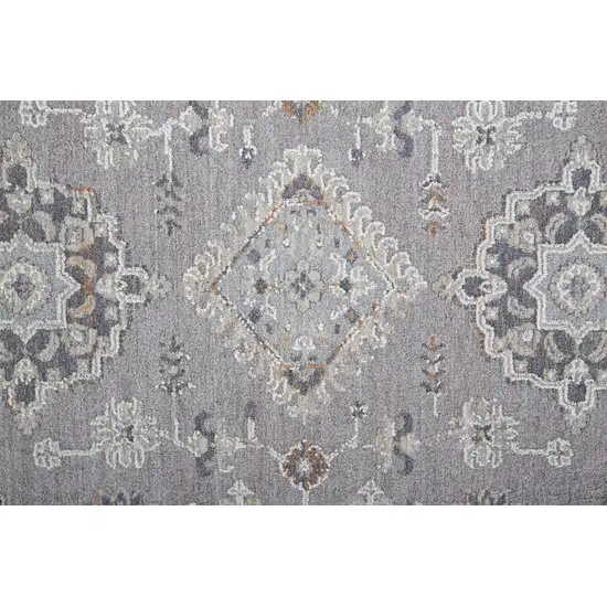 8' Gray Floral Power Loom Stain Resistant Runner Rug Photo 6