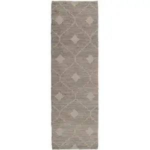 Photo of 8' Gray Geometric Hand Woven Runner Rug