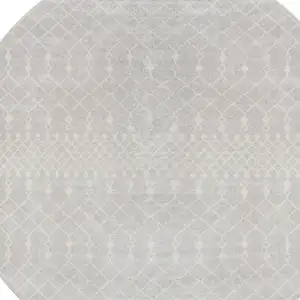 Photo of 4' Gray Geometric Power Loom Round Rug