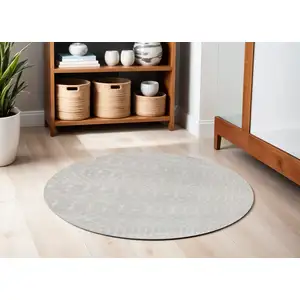 Photo of 5' Gray Geometric Power Loom Round Rug