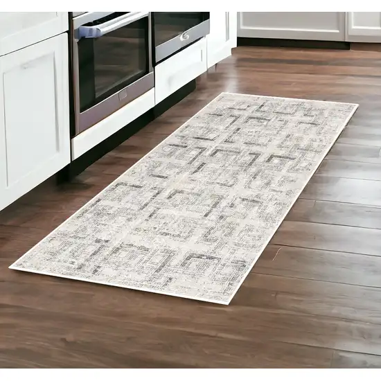 8' Gray Geometric Washable Non Skid Area Rug Photo 1