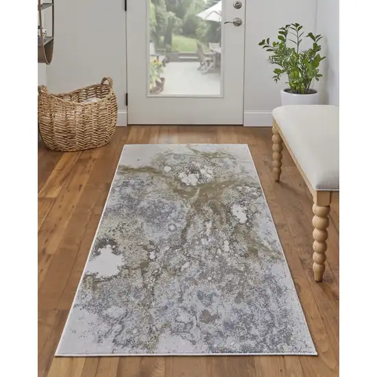 8' Gray Gold And Ivory Abstract Power Loom Runner Rug Photo 4