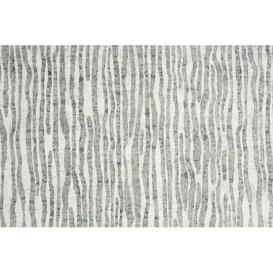 10' Gray Green And Ivory Striped Distressed Stain Resistant Runner Rug Photo 5