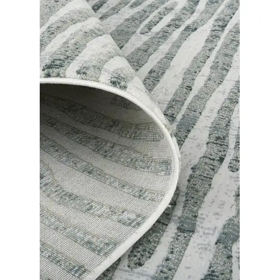 10' Gray Green And Ivory Striped Distressed Stain Resistant Runner Rug Photo 3