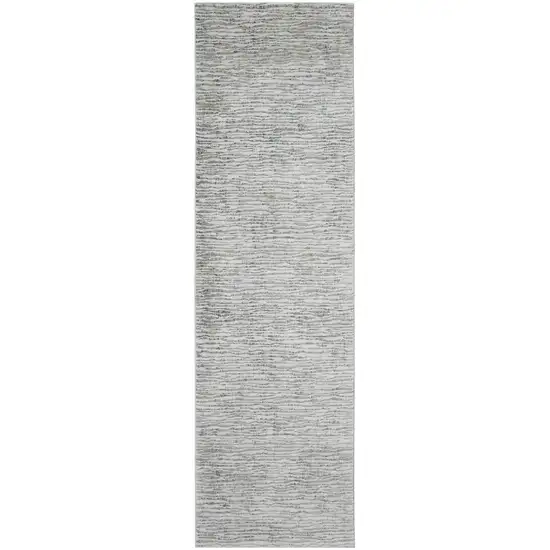 10' Gray Green And Ivory Striped Distressed Stain Resistant Runner Rug Photo 1