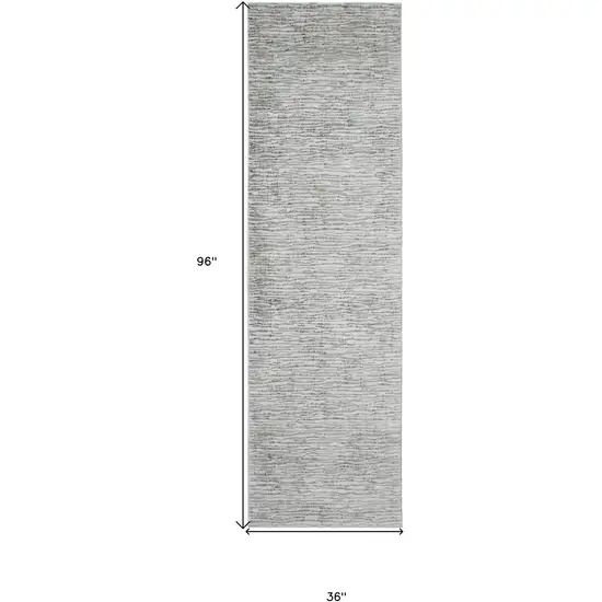 8' Gray Green And Ivory Striped Distressed Stain Resistant Runner Rug Photo 6