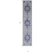 Photo of 8' Gray Ivory And Blue Floral Power Loom Distressed Stain Resistant Runner Rug