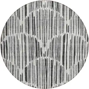 Photo of 8' Gray Ivory And Charcoal Round Abstract Washable Indoor Outdoor Area Rug