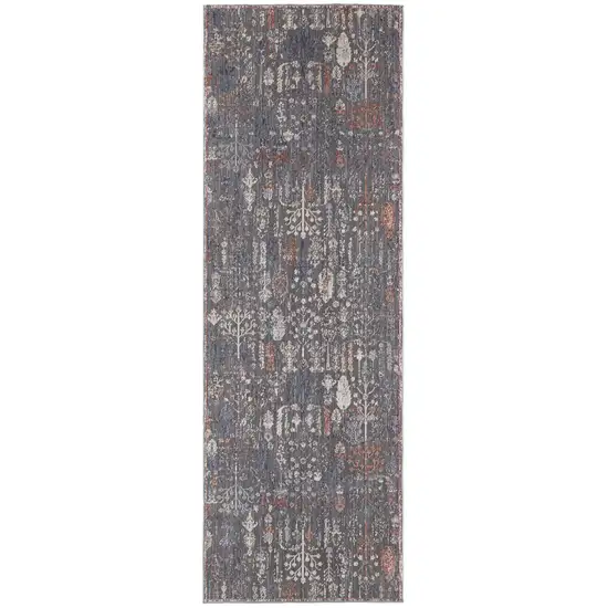 8' Gray Ivory And Orange Floral Power Loom Runner Rug Photo 1