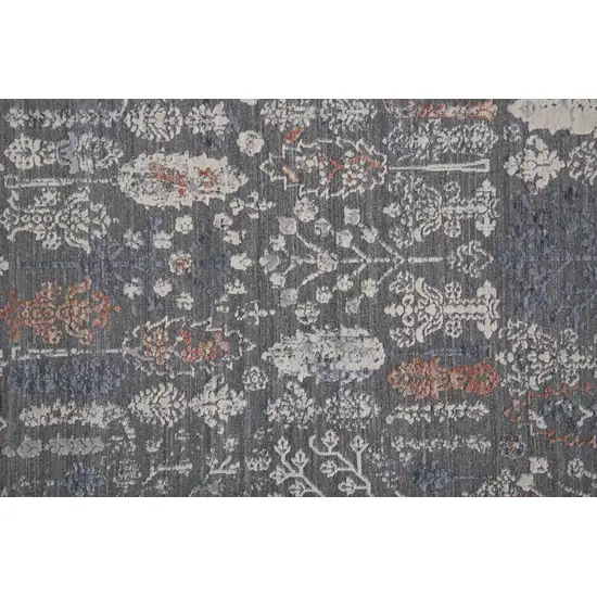 8' Gray Ivory And Orange Floral Power Loom Runner Rug Photo 6