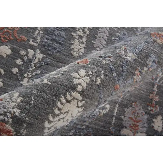 8' Gray Ivory And Orange Floral Power Loom Runner Rug Photo 5