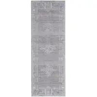 Photo of 8' Gray Ivory And Orange Geometric Power Loom Distressed Stain Resistant Runner Rug