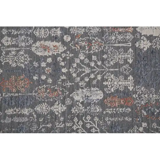 6' Gray Ivory And Orange Round Floral Power Loom Area Rug Photo 5