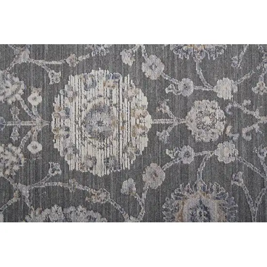 6' Gray Ivory And Red Round Floral Power Loom Area Rug Photo 6