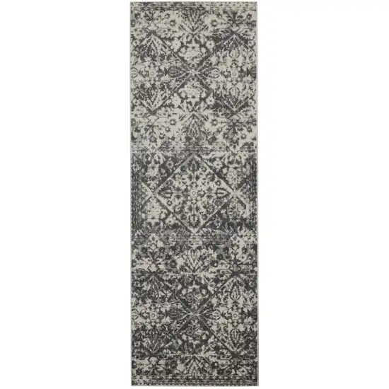 8' Gray Ivory And Silver Abstract Stain Resistant Runner Rug Photo 1