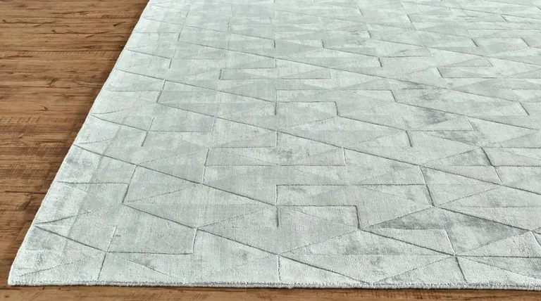 8' Gray Ivory And Silver Geometric Hand Woven Runner Rug Photo 3