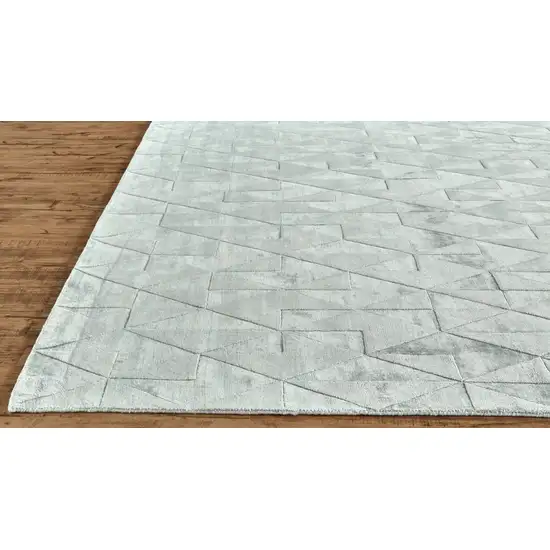 8' Gray Ivory And Silver Geometric Hand Woven Runner Rug Photo 3