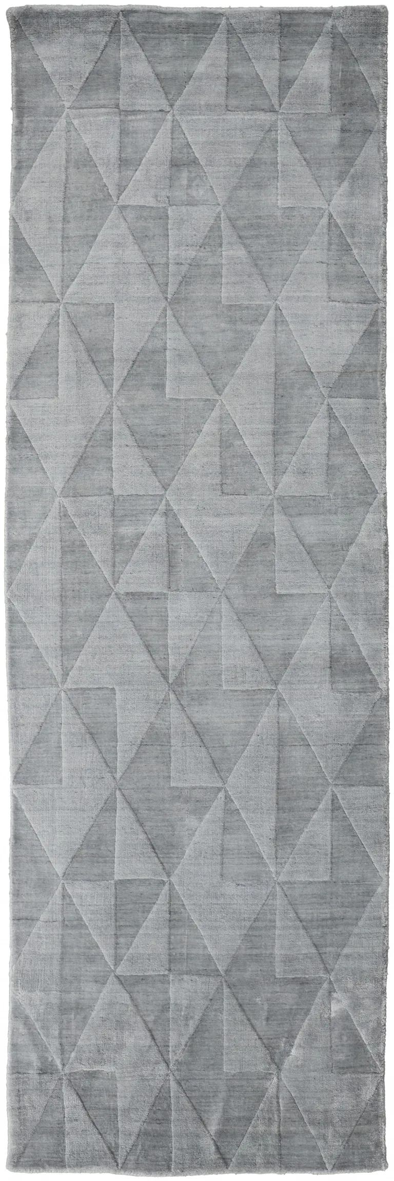 8' Gray Ivory And Silver Geometric Hand Woven Runner Rug Photo 1