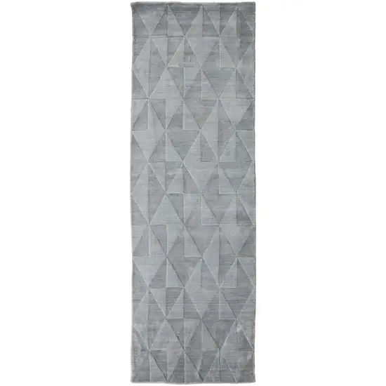 8' Gray Ivory And Silver Geometric Hand Woven Runner Rug Photo 1