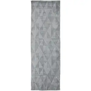 Photo of 8' Gray Ivory And Silver Geometric Hand Woven Runner Rug