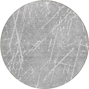 Photo of 8' Gray Ivory And Silver Round Abstract Washable Indoor Outdoor Area Rug