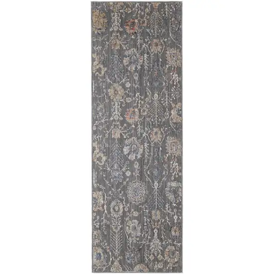 8' Gray Ivory And Tan Floral Power Loom Runner Rug Photo 1