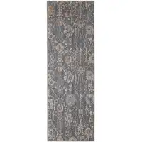 Photo of 8' Gray Ivory And Tan Floral Power Loom Runner Rug
