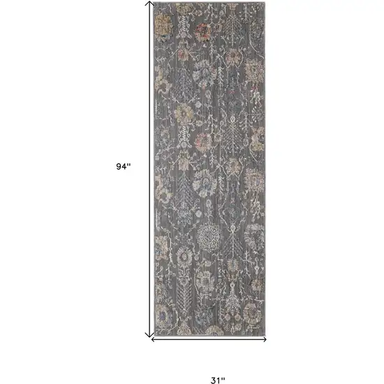 8' Gray Ivory And Tan Floral Power Loom Runner Rug Photo 4