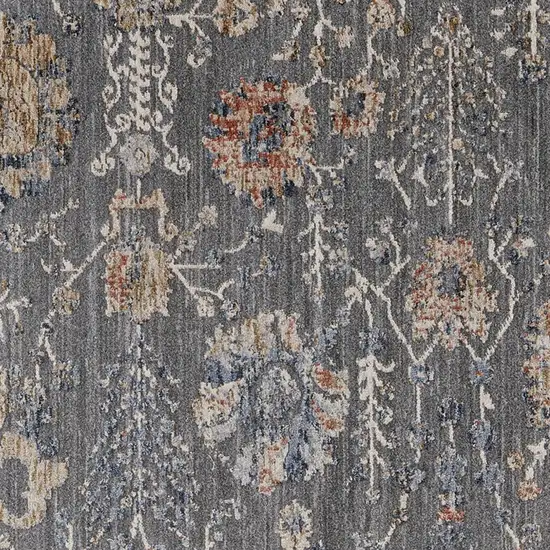 8' Gray Ivory And Tan Floral Power Loom Runner Rug Photo 3