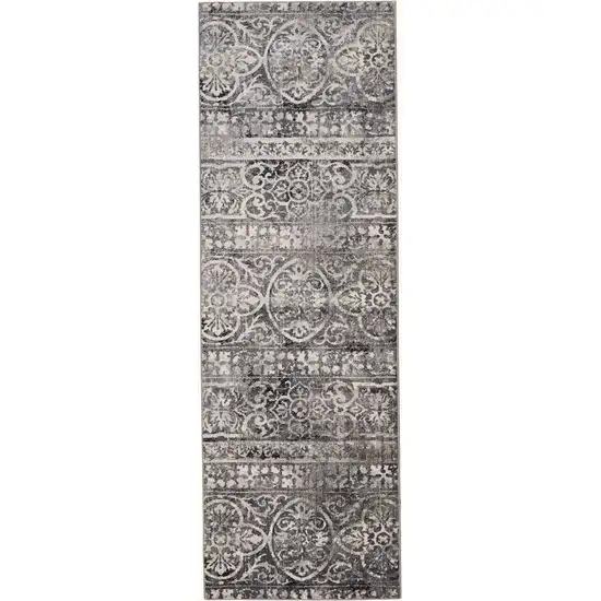 8' Gray Ivory And Taupe Abstract Stain Resistant Runner Rug Photo 2