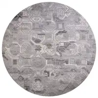 Photo of 8' Gray Ivory And Taupe Round Wool Abstract Tufted Handmade Area Rug