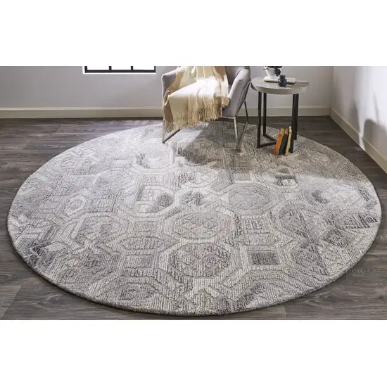 8' Gray Ivory And Taupe Round Wool Abstract Tufted Handmade Area Rug Photo 5