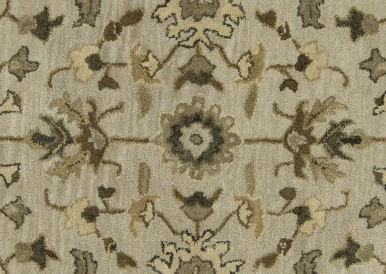 8' Gray Ivory And Taupe Round Wool Floral Tufted Handmade Stain Resistant Area Rug Photo 5