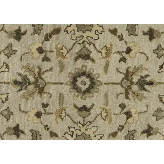 8' Gray Ivory And Taupe Round Wool Floral Tufted Handmade Stain Resistant Area Rug Photo 5