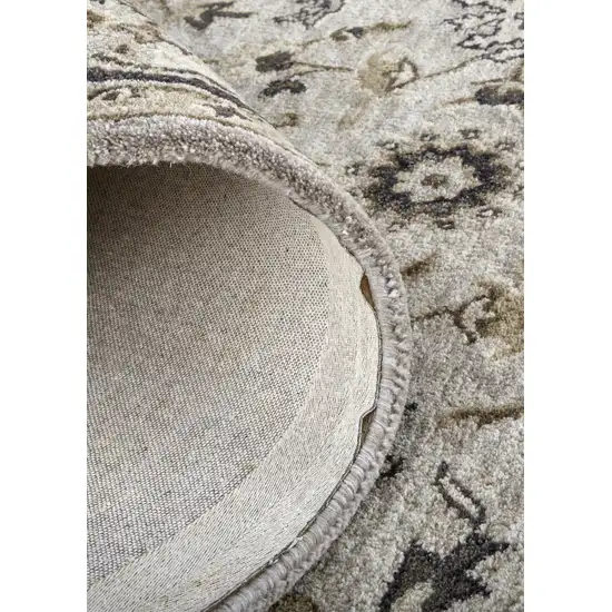 8' Gray Ivory And Taupe Round Wool Floral Tufted Handmade Stain Resistant Area Rug Photo 4