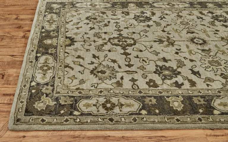 8' Gray Ivory And Taupe Round Wool Floral Tufted Handmade Stain Resistant Area Rug Photo 2