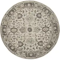 Photo of 8' Gray Ivory And Taupe Round Wool Floral Tufted Handmade Stain Resistant Area Rug
