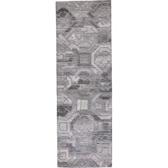 8' Gray Ivory And Taupe Wool Abstract Tufted Handmade Runner Rug Photo 1