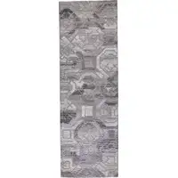 Photo of 8' Gray Ivory And Taupe Wool Abstract Tufted Handmade Runner Rug