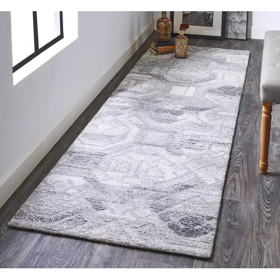 8' Gray Ivory And Taupe Wool Abstract Tufted Handmade Runner Rug Photo 5